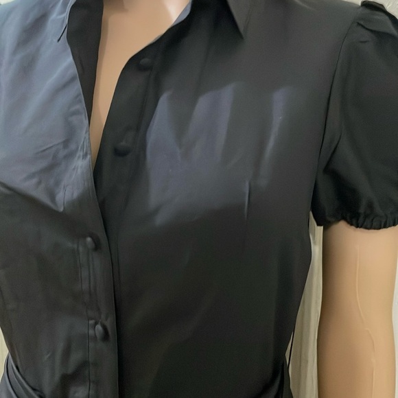 BCBGMaxAzria Black A-Line Peplum Dress with Puff Sleeves - Picture 3 of 16